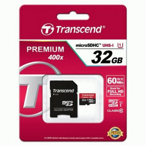 Купить Карта памяти Transcend MicroSDHC UHS-I 32 GB Class 10 + SD-adapter (TS32GUSDU1)