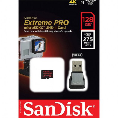 Купить Карта памяти SanDisk Extreme Pro microSDXC UHS-II 128GB + USB-adapter (SDSQXPJ-128G-GN6M3)