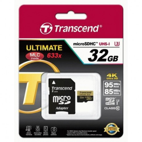 Купить Карта памяти Transcend microSDHC 32GB Class 10 UHS-I U3 Ultimate + SD-adapter (TS32GUSDU3)