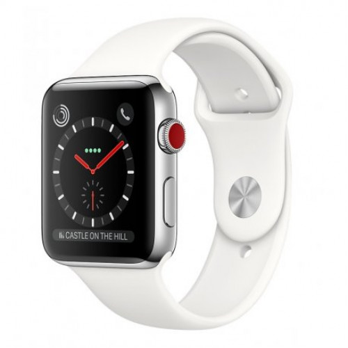 Купить Apple Watch Series 3 42mm (GPS+LTE) Stainless Steel Case with White Sport Band (MQK82)