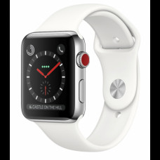 Apple Watch Series 3 38mm (GPS+LTE) Stainless Steel Case with Soft White Sport Band (MQJV2)