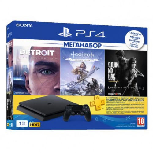 Купить Sony PlayStation 4 Slim 1TB + Horizon Zero Dawn. Complete Edition + Detroit + The Last of Us + PSPlus 3 месяца