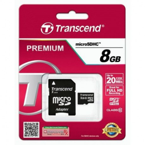 Купить Карта памяти Transcend MicroSDHC 8GB Class 10 + adapter (TS8GUSDHC10)