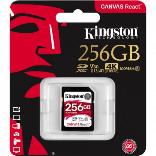 Купить Карта памяти Kingston SDXC 256GB Canvas React Class 10 UHS-I U3 V30 (SDR/256GB