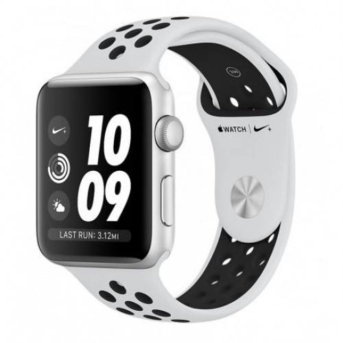 Купить Apple Watch Series 3 42mm (GPS) Silver Aluminum Case with Pure Platinum/Black Nike Sport Band (MQL32)