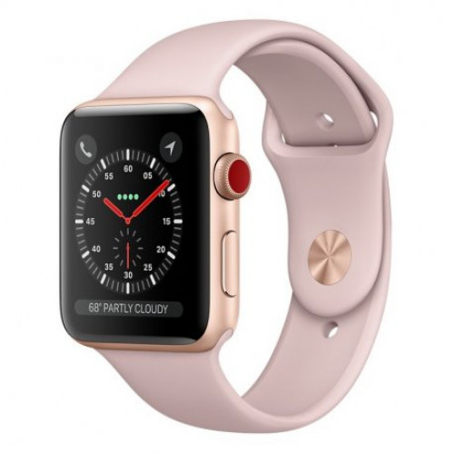 Купить Apple Watch Series 3 42mm (GPS+LTE) Gold Aluminum Case with Pink Sand Sport Band (MQK32)