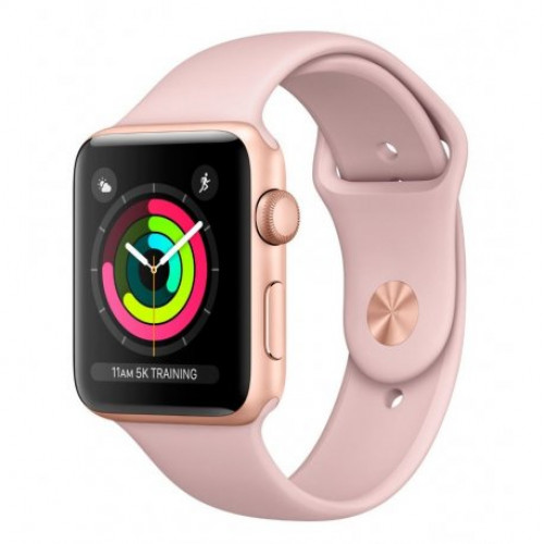 Купить Apple Watch Series 3 38mm (GPS) Gold Aluminum Case with Pink Sand Sport Band (MQKW2LL/A)