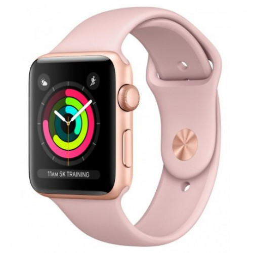 Купить Apple Watch Series 3 42mm (GPS) Gold Aluminum Case with Pink Sand Sport Band (MQL22LL/A)