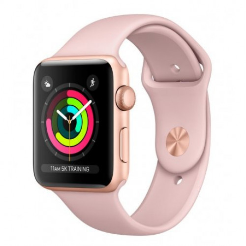 Купить Apple Watch Series 3 38mm (GPS) Gold Aluminum Case with Pink Sand Sport Band (MQKW2)