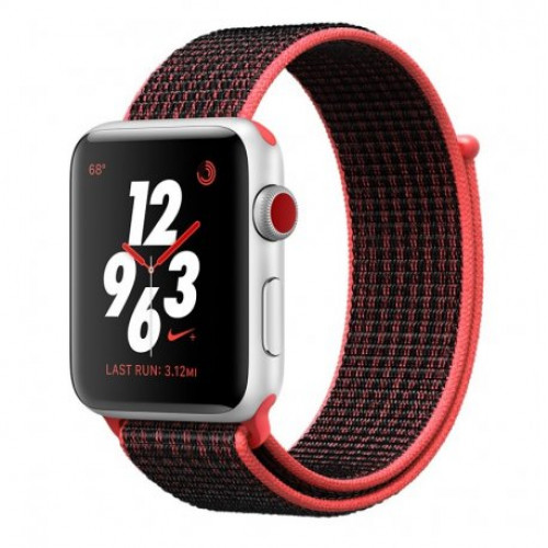 Купить Apple Watch Series 3 Nike+ 38mm (GPS+LTE) Silver Aluminum Case with Bright Crimson/Black Nike Sport Loop (MQL72)