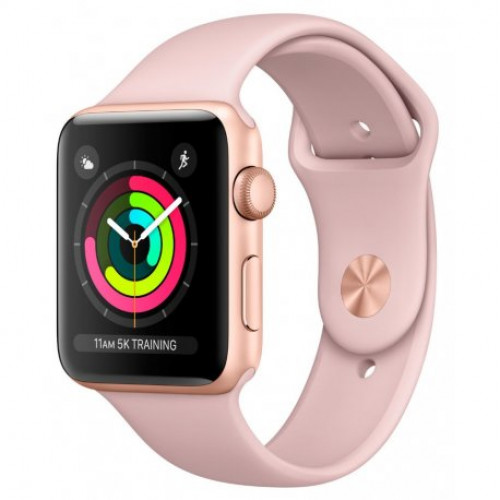 Купить Apple Watch Series 3 42mm (GPS) Gold Aluminum Case with Pink Sand Sport Band (MQL22)