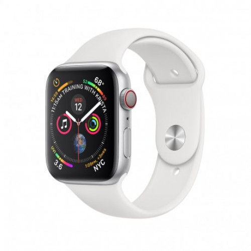 Купить Apple Watch Series 4 44mm (GPS+LTE) Silver Aluminum Case with White Sport Band (MTVR2/MTUU2)